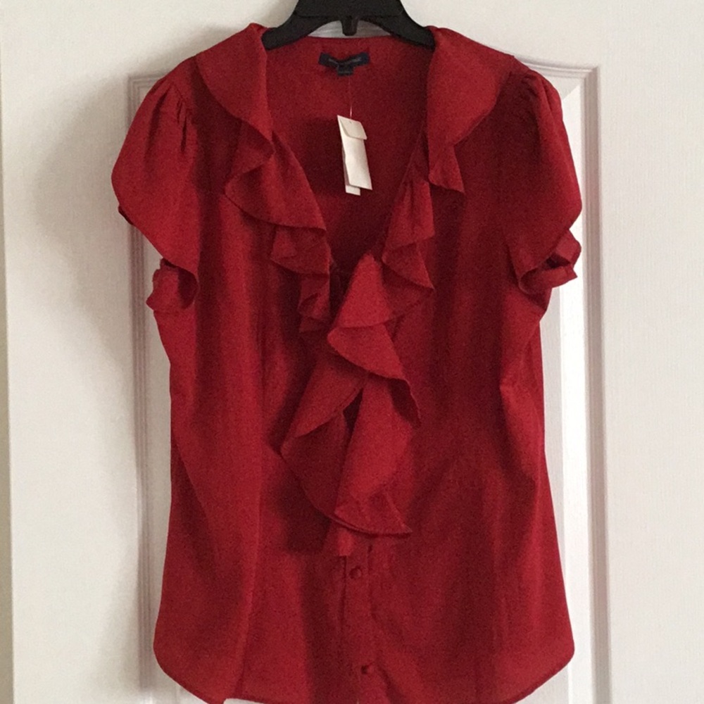 BANANA REPUBLIC Red Ruffled Blouse - size L